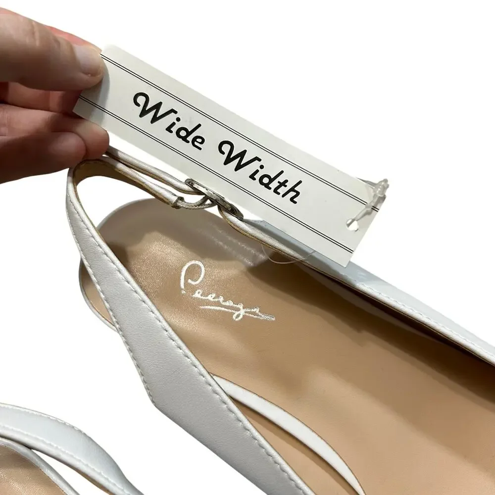 Peerage Luciana Leather Slingback Pumps NWT Women's Sz 11W White Timeless Chic